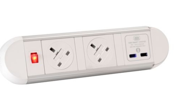 Chroma Clip On Power Module 2 X Uk Sockets 1 X Twin Usb Fast Charge White 8477